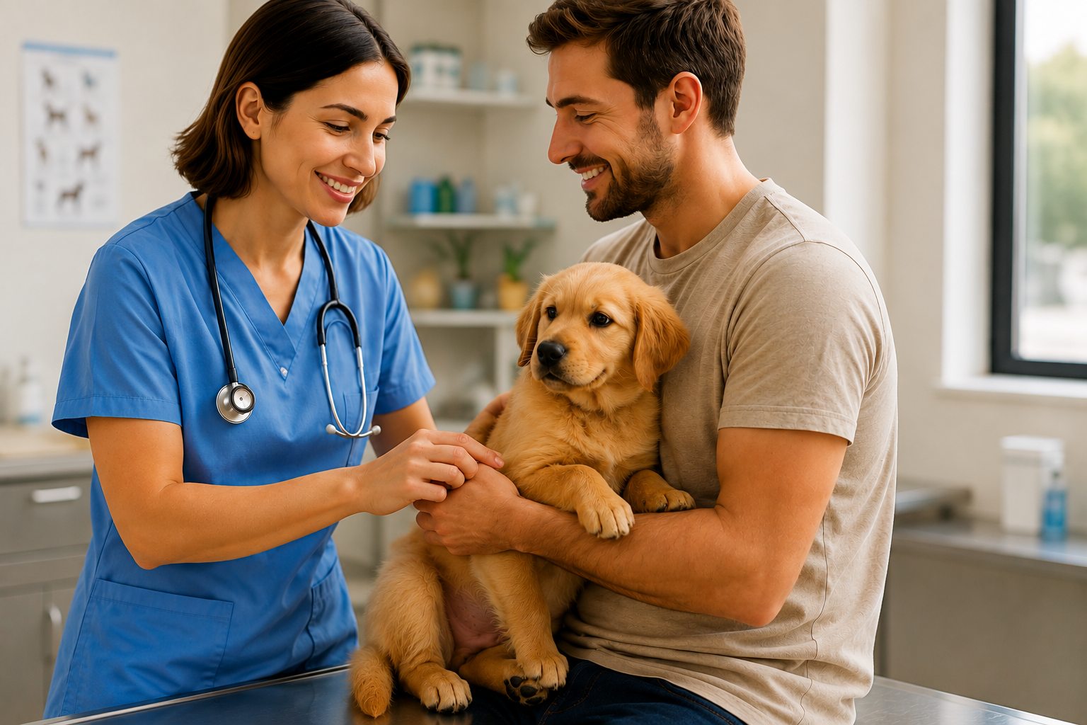 Un chien examiné par une vétérinaire